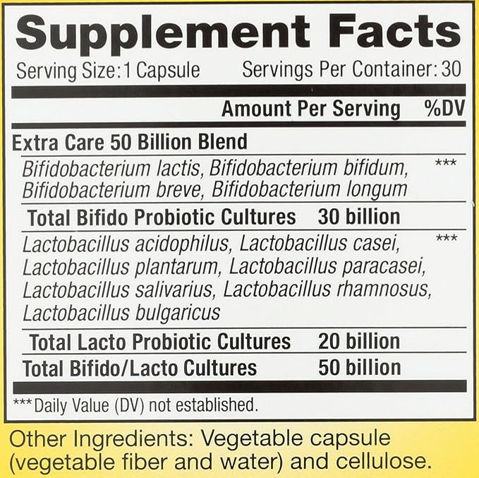 Renew Life Extra Care Digestive Probiotic Capsules, 50 Billion CFU Guaranteed, Daily Supplement Supports Immune, Digestive, Respiratory Health(1), L. Rhamnosus GG, Dairy, Soy and Gluten-Free, 30 Count
