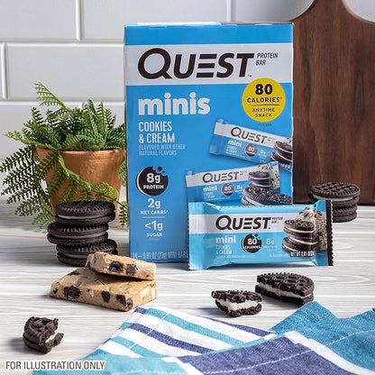 Quest Nutrition Mini Cookies & Cream Protein Bars, 8g Protein, 1g Sugar, 2g Net Carbs, Gluten Free, 14 Count