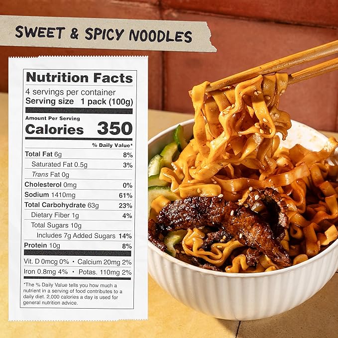 Momofuku Sweet and Spicy Noodles Ramen Noodles by David Chang, 4 Pack of Restaurant Quality Air-Dried Instant Noodles Now with More Sauce & 10g of Protein