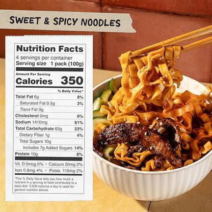 Momofuku Sweet and Spicy Noodles Ramen Noodles by David Chang, 4 Pack of Restaurant Quality Air-Dried Instant Noodles Now with More Sauce & 10g of Protein