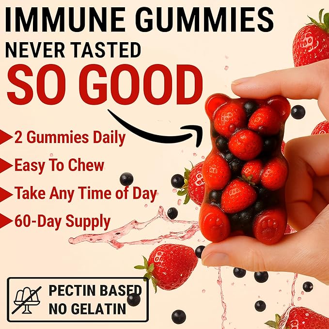 Immune Support Zinc Gummies 50mg with Elderberry Vitamin C and Zinc Supplements - Natural Antioxidant with Copper Vitamin D3 K2 Magnesium - Rich Berry Taste, Sugar-Free, 120 Gummies