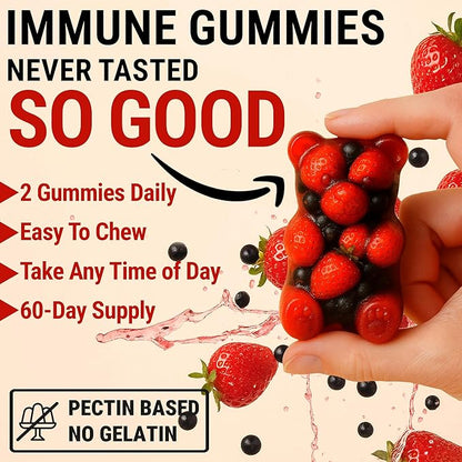 Immune Support Zinc Gummies 50mg with Elderberry Vitamin C and Zinc Supplements - Natural Antioxidant with Copper Vitamin D3 K2 Magnesium - Rich Berry Taste, Sugar-Free, 120 Gummies