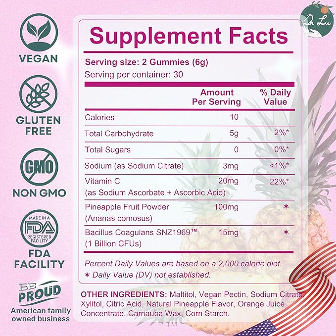 Dr. Lu Happy Girl Feminine Balance Gummies | Pineapple Gummies for Women pH Balance with Probiotics & Immune Support | Delicious & Naturally Flavored, Sugar-Free, Vegan - 60 Count
