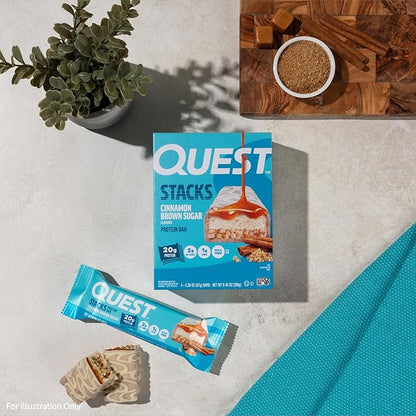 Quest Nutrition Stacks Protein Bars, Cinnamon Brown Sugar, 20g Protein, 2g Net Carbs, 1g Sugar, High Fiber, Low Sugar, Gluten Free, 12 Count