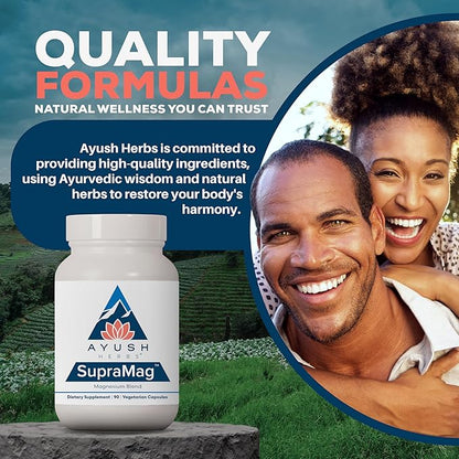 Ayush Herbs SupraMag - 400mg Magnesium Complex Supplement with Chelated Magnesium Bisglycinate, Citrate, Ororate for Sleep, Energy, & Brain Health - 90 Vegetarian Capsules (1 Count)