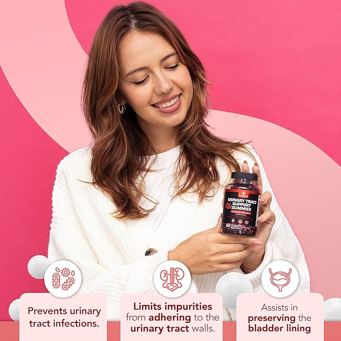 Potent Cranberry Gummies with D Mannose - Urinary Tract Health for Women & Men, Urinary Flush & Bladder Fast-Acting Support Supplements with Hibiscus Powder, 60 Count