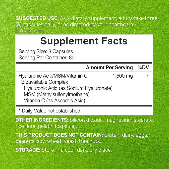 DEAL SUPPLEMENT Hyaluronic Acid Complex 1,500mg – 240 Capsules, with MSM & Vitamin C
