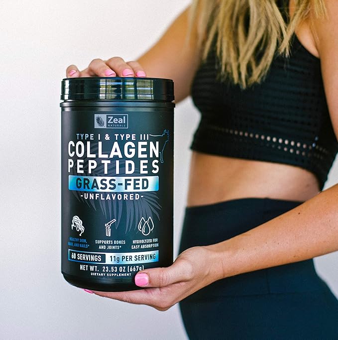 Zeal Naturals Hydrolyzed Collagen Peptides Powder, 10g Protein | Grass-Fed Collagen for Women & Men | Essential Amino Acids | Hair, Skin, Nails, Bone Health | 60 Servings, Unflavored, 23.53 oz.
