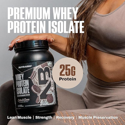 NutraBio 100% Whey Protein Isolate Protein Powder, 25g Protein with Complete Amino Acid Profile, Non-GMO, Soy & Gluten Free, Low Carb, Low Calorie Whey Protein Powder, Cookies & Cream, 2 Lbs