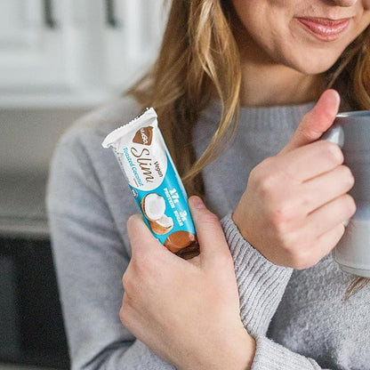 NuGo Slim 24ct Vegan Variety - Crunchy Peanut Butter 12 bars & Toasted Coconut 12 bars, Low Net Carb, Keto Friendly, 16-17g Plant Based Protein, Keto Friendly, Gluten Free, 24 count